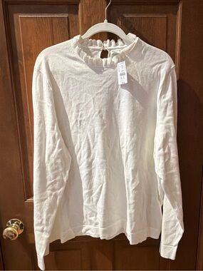J. Crew Factory Women's Cream Ruffle-Neck Long Sleeve Sweater